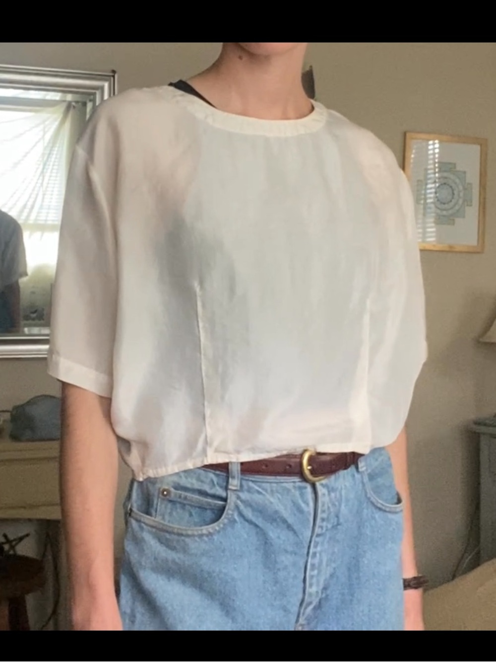 Sheer 100% Silk White Short-Sleeve Blouse